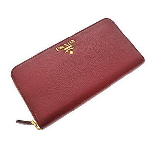 PRADA Zip Wallet Long Pink Red Treise Leather